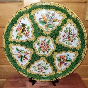 Vintage 1971 Daher Decorated Ware Round Metal Tray Garden Flowers & Wild Birds